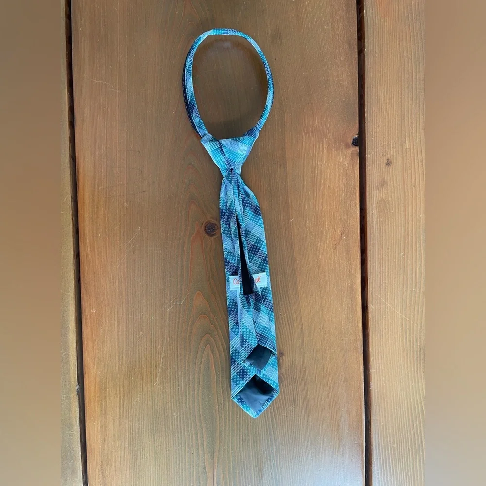 Cat & Jack Boys' Blue/Green Plaid Woven Necktie, Sizes S/M, with Zipper Closure